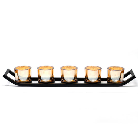 Iron 5-Cup Ledge Votive Candle Holder