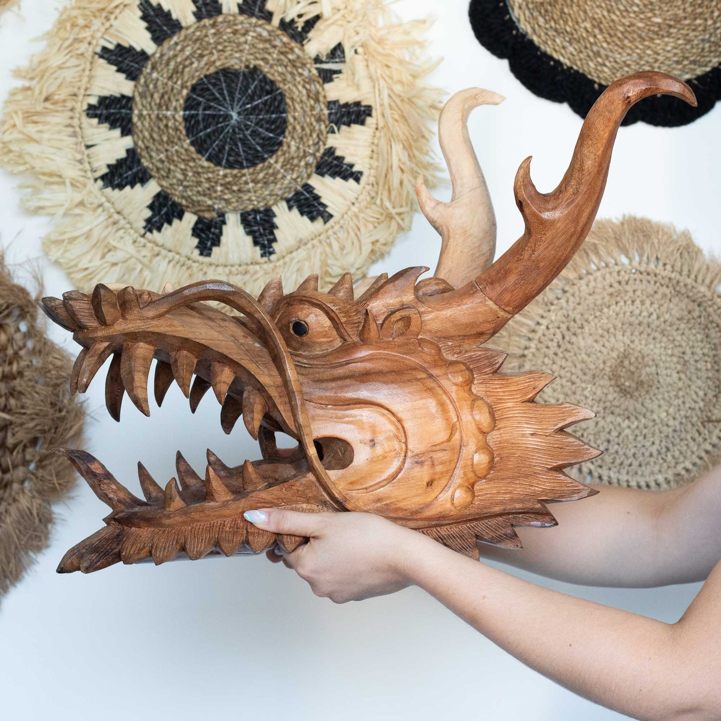 Handcrafted Suar Wood Dragon Head