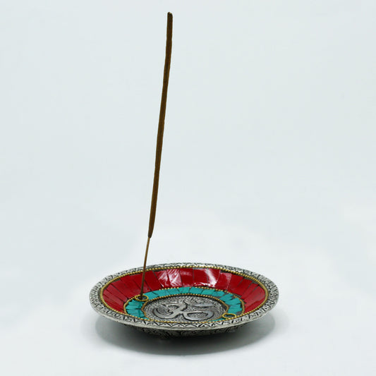 Om Tibetan Incense Plate & Cone Holder