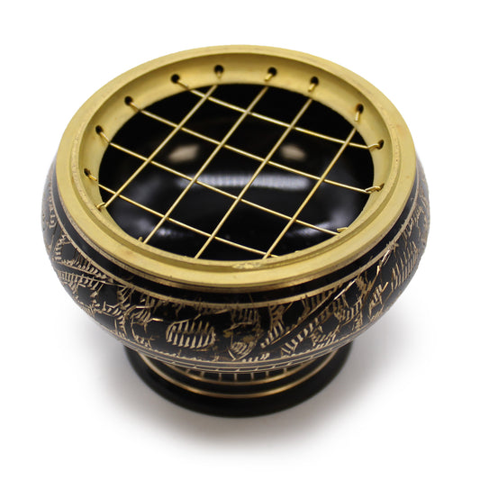 Brass Carved Charcoal Incense Jar
